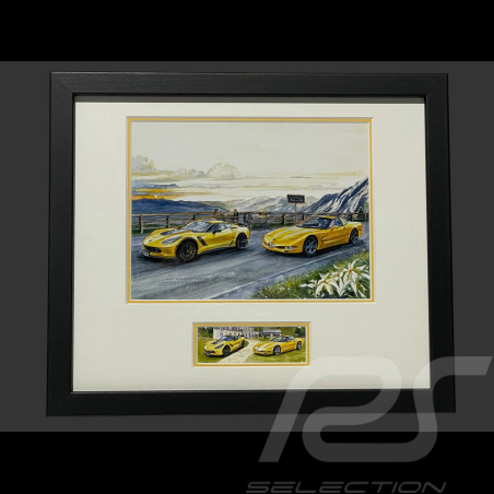 Cadre Chevrolet Corvette C7 Z06 / Corvette C5 Cadre en Bois Noir avec esquisse 25 x 30 cm - Uli Ehret