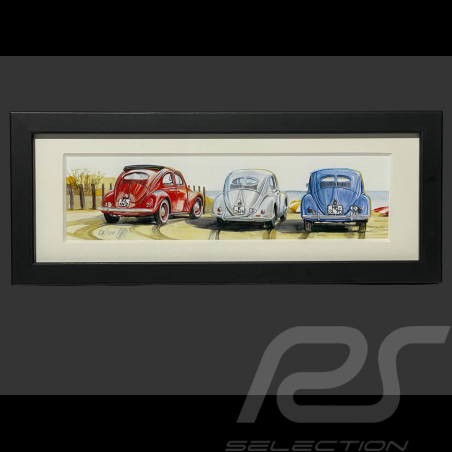 Cadre Trio Volkswagen Coccinelle Les Choses Simples Cadre en Bois Noir 38 x 15 cm - Uli Ehret