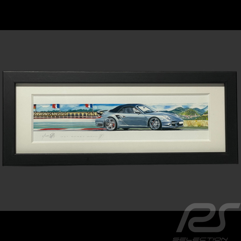 Porsche Frame 911 Turbo Cabriolet Type 997 Black Wooden Frame 38 x 15 cm - Uli Ehret