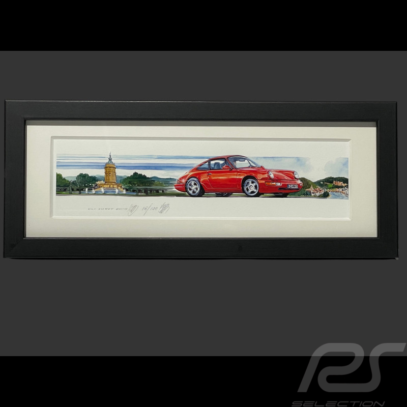 Cadre Porsche 911 Type 964 1988 Mannheim Cadre en Bois Noir 38 x 15 cm - Uli Ehret