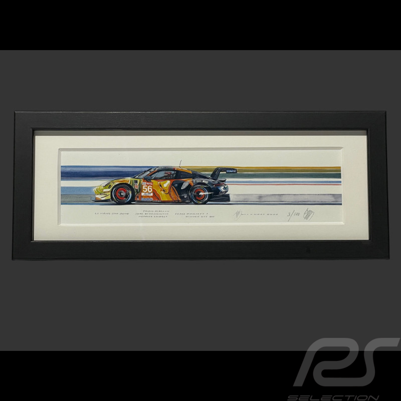 Cadre Porsche 911 RSR GTE AM Type 991 n° 56 24H Le Mans 2019 Cadre en Bois Noir 38 x 15 cm - Uli Ehret