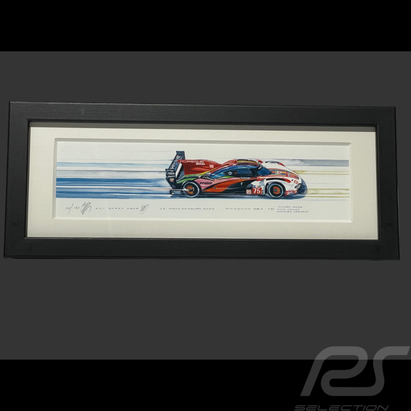 Porsche Frame 963 n° 75 24h Le Mans 2023 Black Wooden Frame 38 x 15 cm - Uli Ehret
