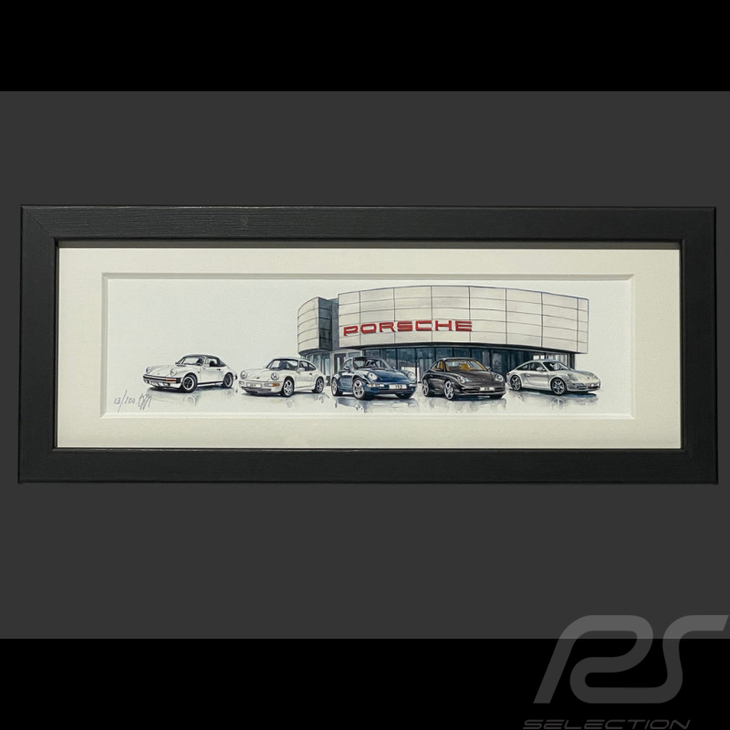 Porsche Rahmen 911 SC / 911 Typ 964 / 911 Targa / 911 Typ 996 / 911 Typ 997 Schwarzer Holzrahmen 38 x 15 cm - Uli Ehret