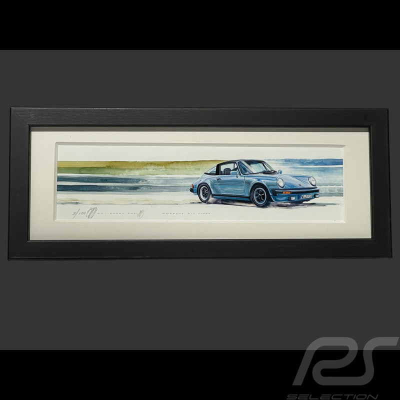Porsche Frame 911 Targa 1985 Black Wooden Frame 38 x 15 cm - Uli Ehret