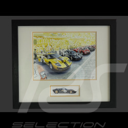 Ford Rahmen GT40 Mk.II Nr. 2 "Der Moment der Wahrheit" 24h Le Mans 1966 Schwarzer Holzrahmen mit Skizze 25 x 30 cm - Uli Ehret