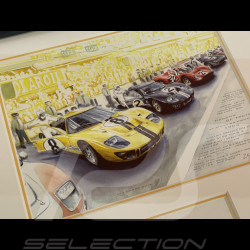 Ford Frame GT40 Mk.II No. 2 "Moment of Truth" 24h Le Mans 1966 Black Wooden Frame with Sketch 25 x 30 cm - Uli Ehret