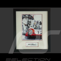 Porsche Rahmen 917 LH n° 12 24h Le Mans 1969 Schwarzer Holzrahmen mit Skizze 25 x 30 cm - Uli Ehret