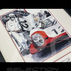 Cadre Porsche 917 LH n° 12 24h Le Mans 1969 Cadre en Bois Noir avec esquisse 25 x 30 cm - Uli Ehret