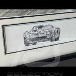 Cadre Ford GT40 n° 2 / Porsche 906/6L n° 31 24h Le Mans 1966 Cadre en Bois Noir avec Esquisse 40 x 50 cm - Uli Ehret