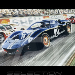 Ford Rahmen GT40 n° 2 / Porsche 906/6L n° 31 24h Le Mans 1966 Schwarzer Holzrahmen mit Skizze 40 x 50 cm - Uli Ehret