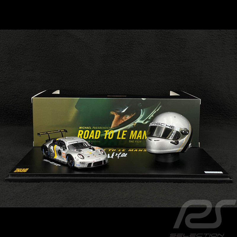 Set Porsche 911 RSR Type 991.2 n° 911 24h Le Mans 2023 avec Casque Michael Fassbender 1/43 Spark WAP0202210TRSR