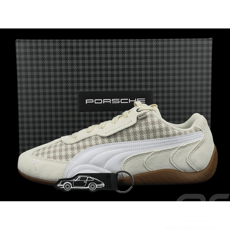 Chaussure Porsche 911 Pepita Speedcat Puma Leagacy avec Porte-clés Beige / Blanc 309389-02 - mixte