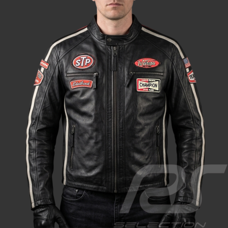 Daytona Lederjacke Schwarz / Rot - Herren