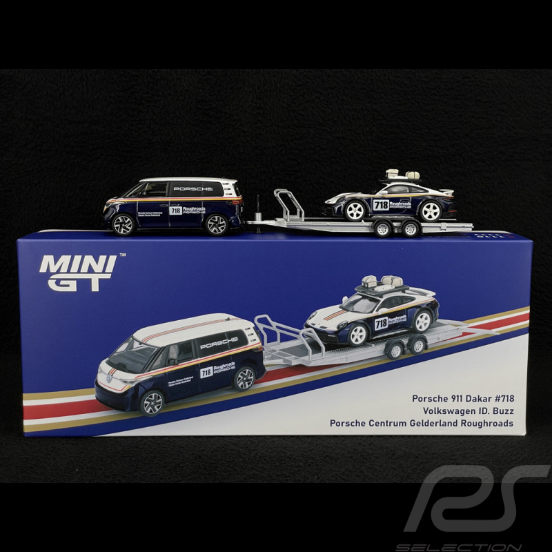 Set Porsche 911 Dakar Type 992 n° 718 Roughroads 2025 avec Volkswagen ID Buzz 1/64 Mini GT MGTS0019
