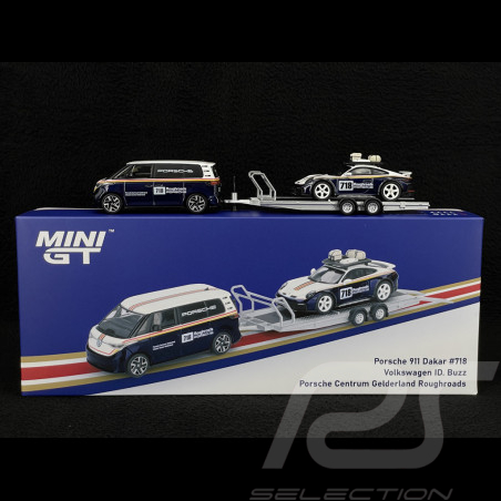 Set Porsche 911 Dakar Type 992 n° 718 Roughroads 2025 avec Volkswagen ID Buzz 1/64 Mini GT MGTS0019