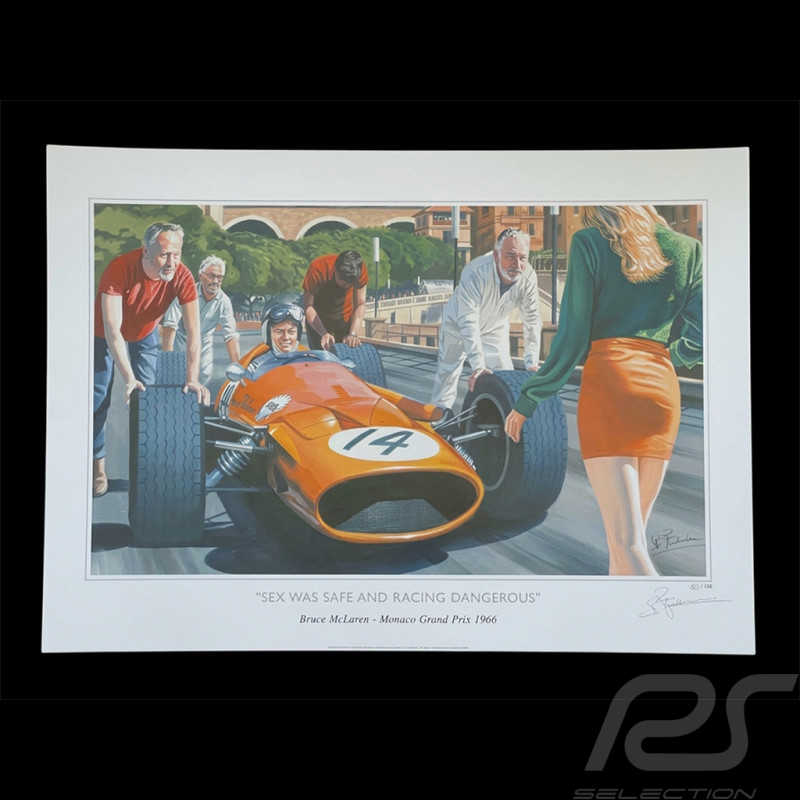 Poster Bruce McLaren Monaco GP 1966 50 x 70 cm Original Drawing by Benjamin Freudenthal