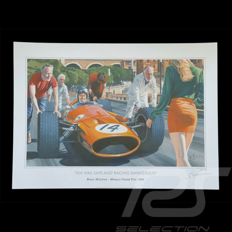 Poster Bruce McLaren Monaco GP 1966 50 x 70 cm Original Drawing by Benjamin Freudenthal