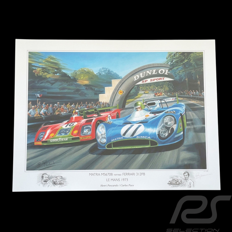 Affiche Matra MS670B / Ferrari 312PB 24h Le Mans 1973 100 x 70 cm Dessin Original de Benjamin Freudenthal