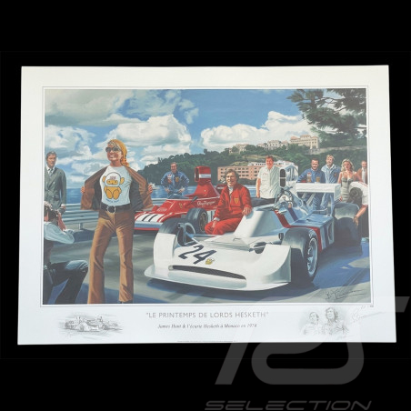 Affiche Le Printemps de Lord Hesketh James Hunt GP Monaco 1974 100 x 70 cm Dessin Original de Benjamin Freudenthal