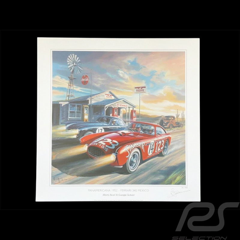 Affiche Ferrari 340 Mexico Carrera Panamericana 1952 50 x 50 cm Dessin Original de Benjamin Freudenthal