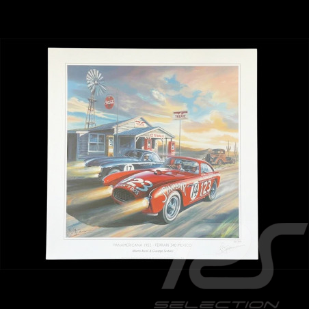Affiche Ferrari 340 Mexico Carrera Panamericana 1952 50 x 50 cm Dessin Original de Benjamin Freudenthal
