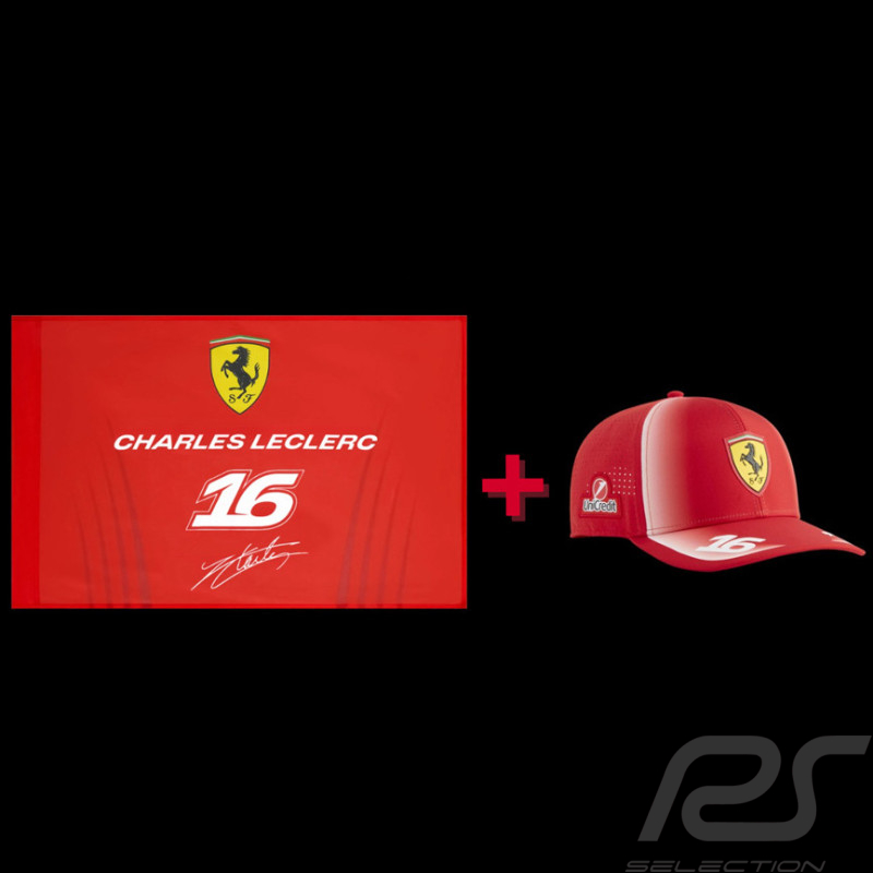 Fan Pack Charles Leclerc Drapeau et Casquette Ferrari F1