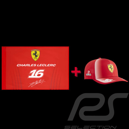 Charles Leclerc Fan Pack Ferrari Flag and Ferrari Hat F1
