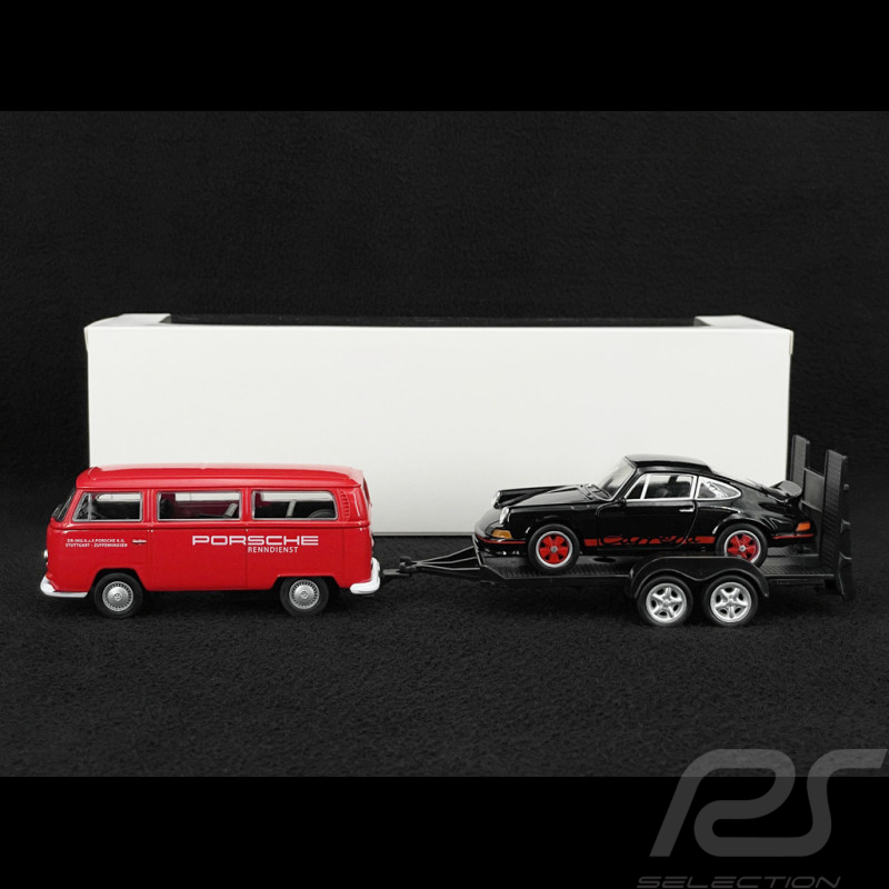 Set Porsche 911 Carrera RS 2.7 1973 sur remorque et Combi Volkswagen T2 1/38 Welly MAP01023025