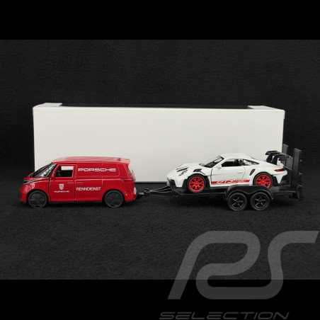 Set Porsche 911 GT3 RS Type 992 2023 on Trailer and Volkswagen ID Buzz Combi 1/38 Welly MAP01024025
