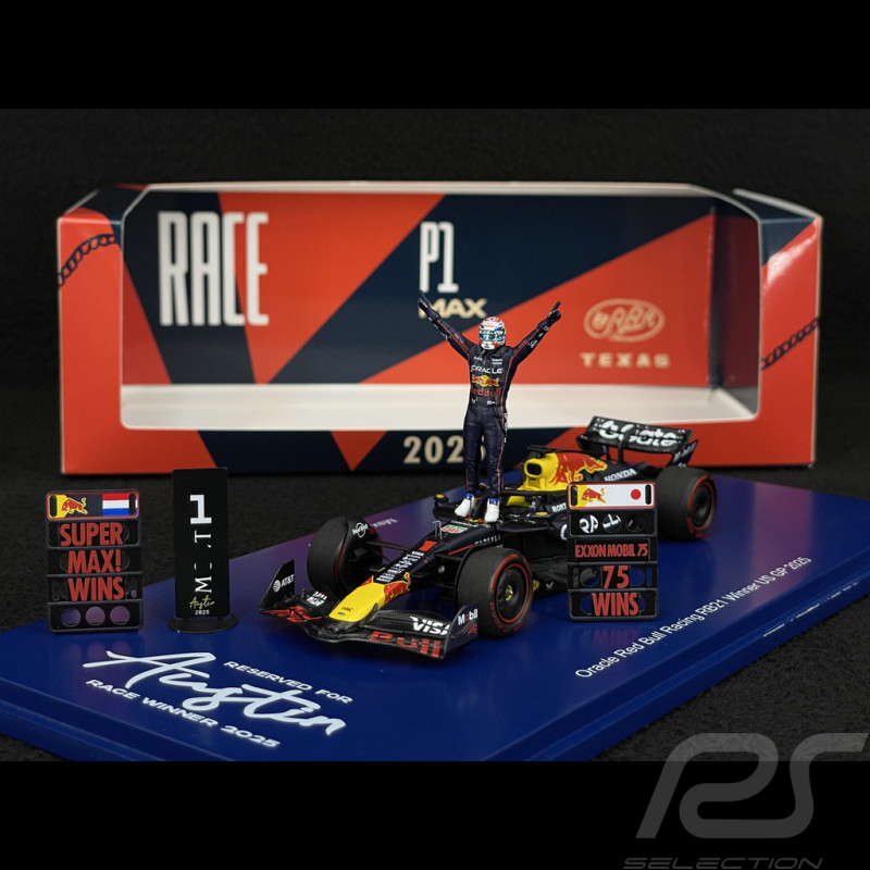 Max Verstappen Red Bull RB21 n° 1 Sieger GP USA 2025 F1 mit Figur und Pit Board 1/43 Spark S9666