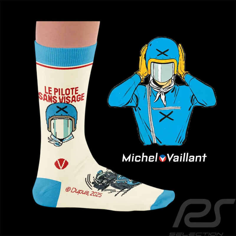 Chaussettes Inspiration Michel Vaillant Le Pilote Sans Visage / Beige / Bleu / Rouge - Mixte - Pointure 41/46