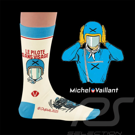 Inspiration Michel Vaillant Socken Dem Gesichtslosen Fahrer / Beige / Blau / Rot - Unisex - Größe 41/46