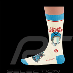 Inspiration Michel Vaillant Socks The Faceless Driver / Beige / Blue / Red - Unisex - Size 41/46