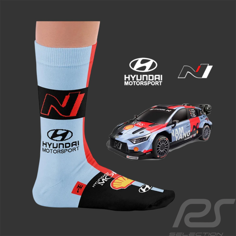 Inspiration Hyundai i20 N Rally1 WRC Nürburgring 2026 Socken / Hellblau / Rot / Schwarz - Unisex - Größe 41/46