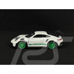 Porsche 911 GT3 RS Typ 992 2022 Weiß / Pythongrün Streifen Reibungsspielzeug 1/38 Welly MAP01099224