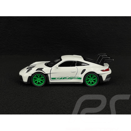 Porsche 911 GT3 RS Type 992 2022 Blanc / Bandes Vert Python Jouet à friction 1/38 Welly MAP01099224