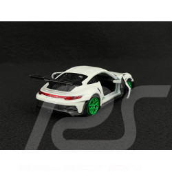 Porsche 911 GT3 RS Typ 992 2022 Weiß / Pythongrün Streifen Reibungsspielzeug 1/38 Welly MAP01099224