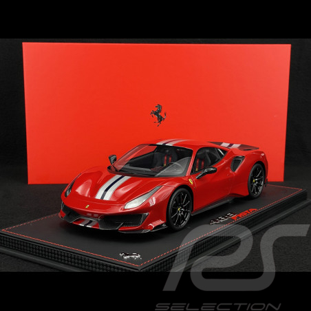 Ferrari 488 Pista 2018 Rosso Corsa / Silber Streifen / Carbon Felgen 1/18 BBR Models P18145A6