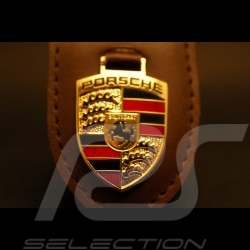 Porte-clé écusson Porsche cuir marron