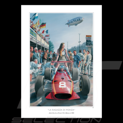 Affiche "La Ragazza di Monza" Jacky Ickx Monza 1968 dessin original de Benjamin Freudenthal