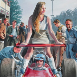 Affiche "La Ragazza di Monza" Jacky Ickx Monza 1968 dessin original de Benjamin Freudenthal