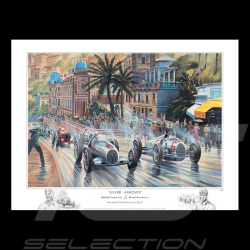 Affiche "Silver Arrows" Caracciola Rosemeyer GP Monaco 1936 80 x 60 cm dessin original de Benjamin Freudenthal