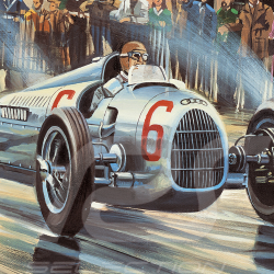 Poster "Silver Arrows" Caracciola Rosemeyer GP Monaco 1936 80 x 60 cm original drawing by Benjamin Freudenthal