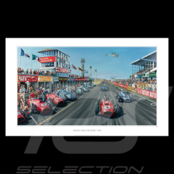 Affiche "Grand Prix de Reims 1958" Mike Hawthorn 100 x 50 cm dessin original de Benjamin Freudenthal