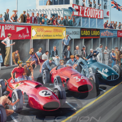 Poster "Grand Prix de Reims 1958" Mike Hawthorn 100 x 50 cm Originalzeichnung von Benjamin Freudenthal