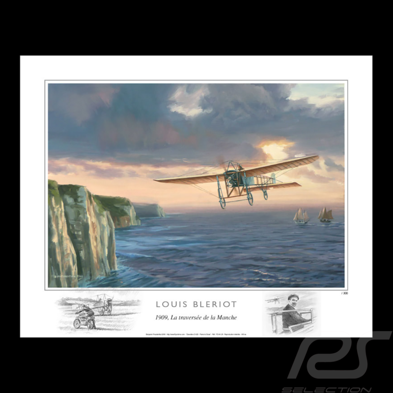 Poster "La Traversée de la Manche, Louis Blériot, 1909" Originalzeichnung von Benjamin Freudenthal