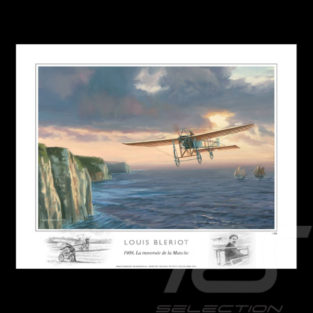 Affiche "La Traversée de la Manche, Louis Blériot, 1909" dessin original de Benjamin Freudenthal
