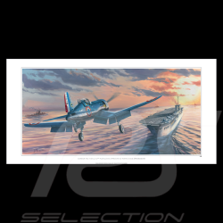 Affiche "Corsair F4U-7 en approche du Porte-Avion Arromanche" 100 x 50 cm dessin original de Benjamin Freudenthal