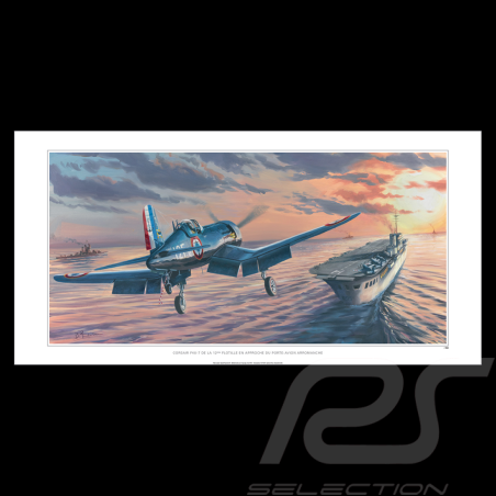 Poster "Corsair F4U-7 approaching the aircraft carrier Arromanches" 100 x 50 cm original drawing by Benjamin Freudenthal