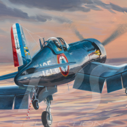 Affiche "Corsair F4U-7 en approche du Porte-Avion Arromanche" 100 x 50 cm dessin original de Benjamin Freudenthal